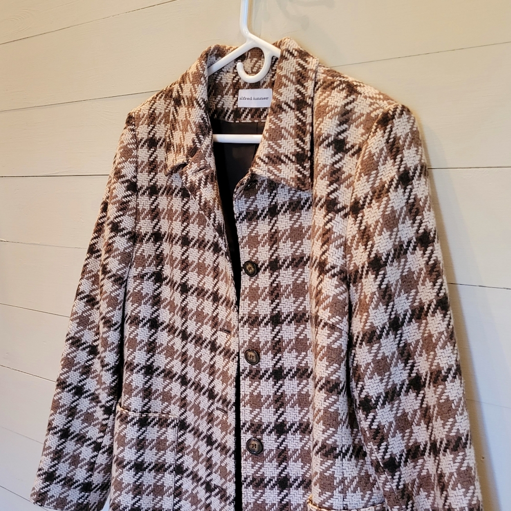 Alfred Dunner Vintage Women's Winter/ Fall Coat Jacket, Houndstooth Brown Beige